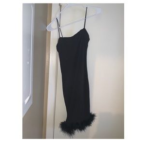 Black, Ribbed dress with fur on bottom